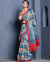 Midnight Blue Bamboo Tussar Silk Saree